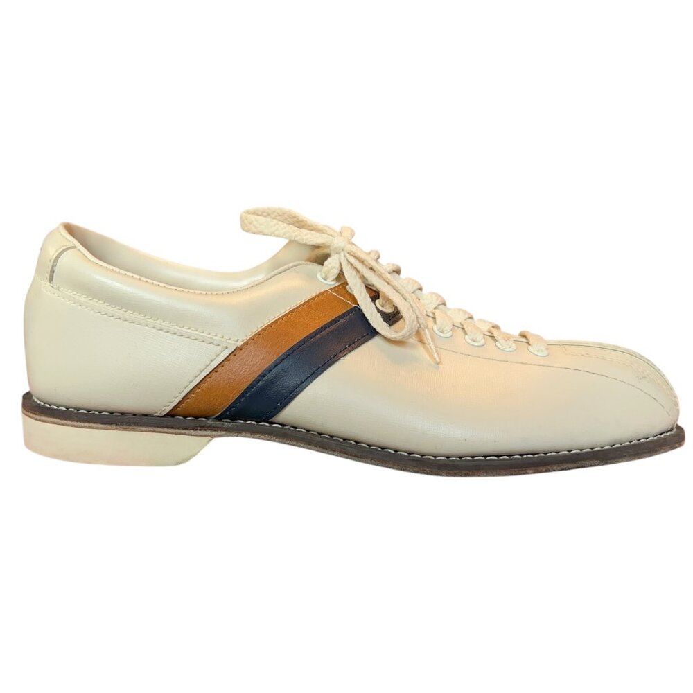 Vintage Striker Beige Split Toe Bowling Shoes Mens Size 10 Rockabilly Steampunk